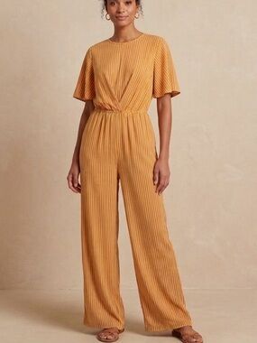 Audrey 3+1 Boutique Mustard Stripe Open Back Jumpsuit M (8)
